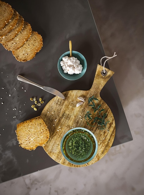 Sliced bread and herbs